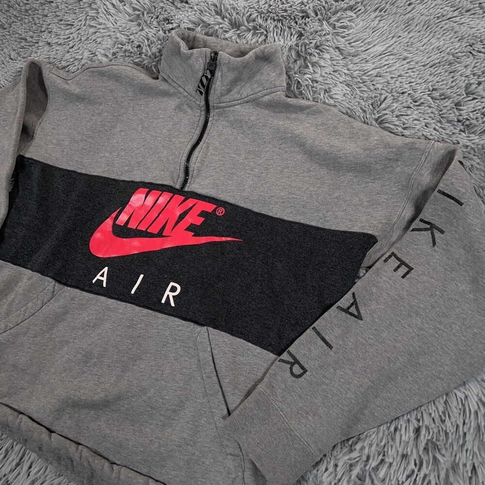 Nike Adult Sweatshirt Medium Gray Red Hoodie Air Center Swoosh Pullover Mens